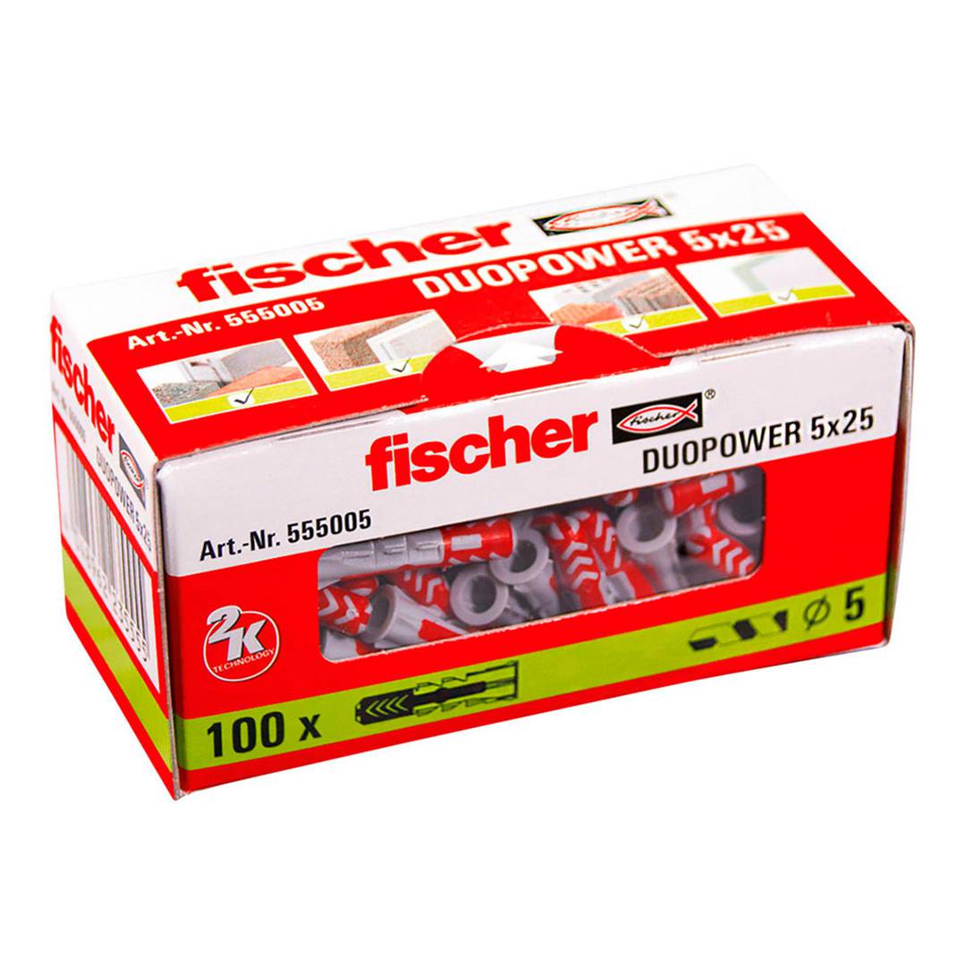 Pack de 100 unidades taco DuoPower de 5x25mm Fischer 555005 - Cablematic