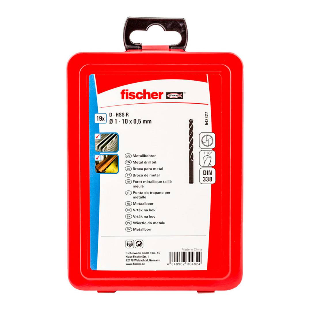 Pack de 19 unitats broca per a metall HSS-R DIN338 amb diàmetre de 1-10x0,5mm Fischer 543327