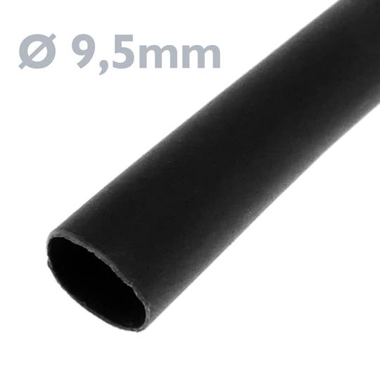 Zwarte krimpkous van 9,5 mm in een spoel van 3 m