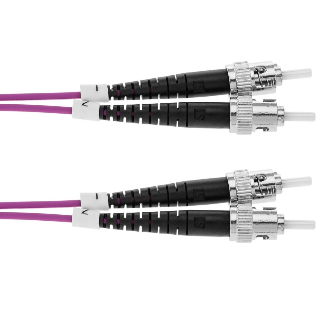 Cable de fibra òptica OM4 multimode MMF dúplex 50µm/125µm ST-ST de 1m