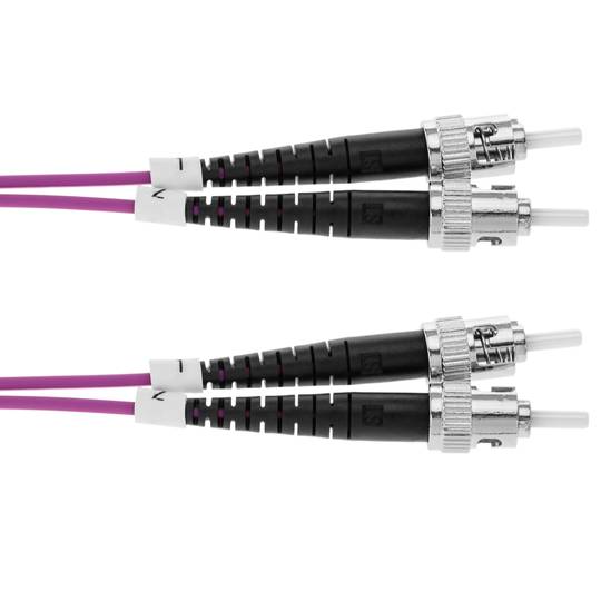 Cable de fibra òptica OM4 multimode MMF dúplex 50µm/125µm ST-ST de 1m