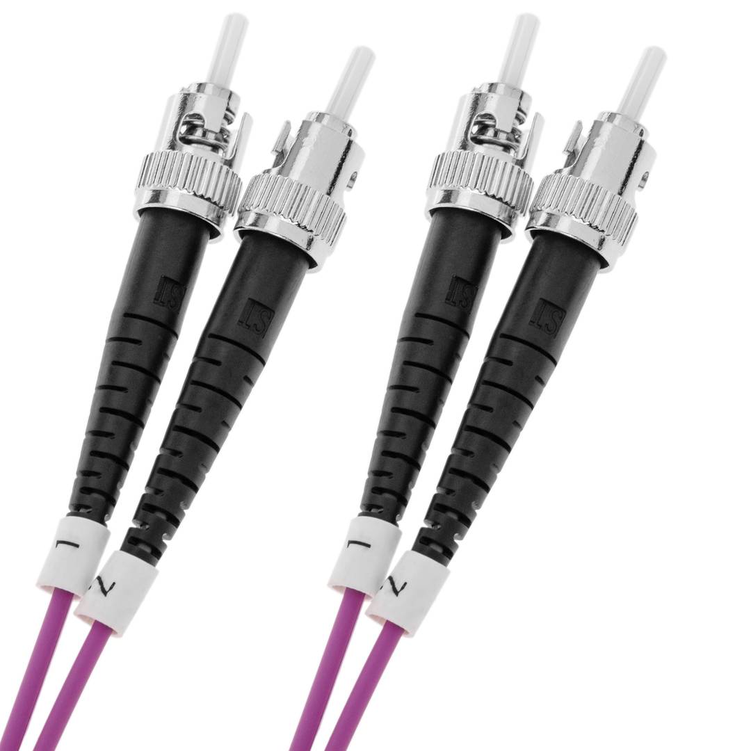 Cable de fibra òptica OM4 multimode MMF dúplex 50µm/125µm ST-ST de 1m