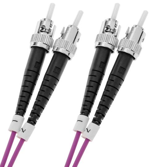 Cable de fibra òptica OM4 multimode MMF dúplex 50µm/125µm ST-ST de 1m