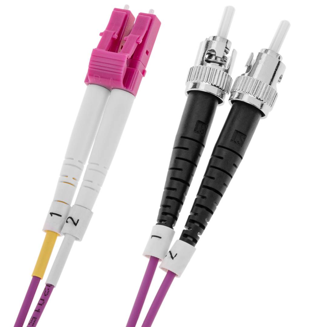 Cable de fibra òptica OM4 multimode MMF dúplex 50µm/125µm LC-ST de 2m