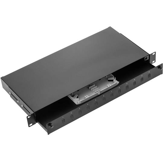 Zwart 1U glasvezelpatchpaneel met 12 SC Simplex of 12 LC duplex