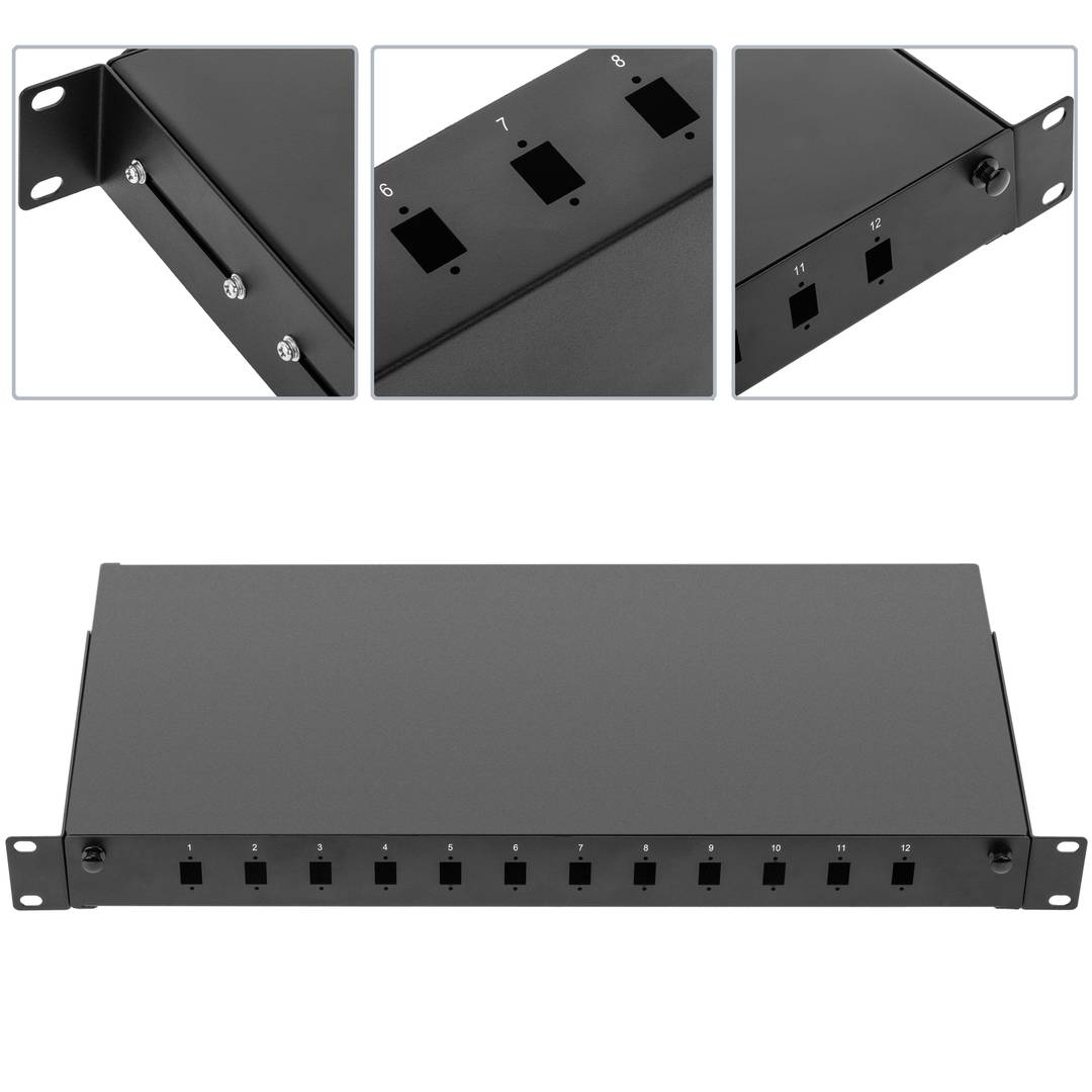 Zwart 1U glasvezelpatchpaneel met 12 SC Simplex of 12 LC duplex