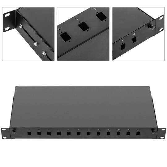 Zwart 1U glasvezelpatchpaneel met 12 SC Simplex of 12 LC duplex