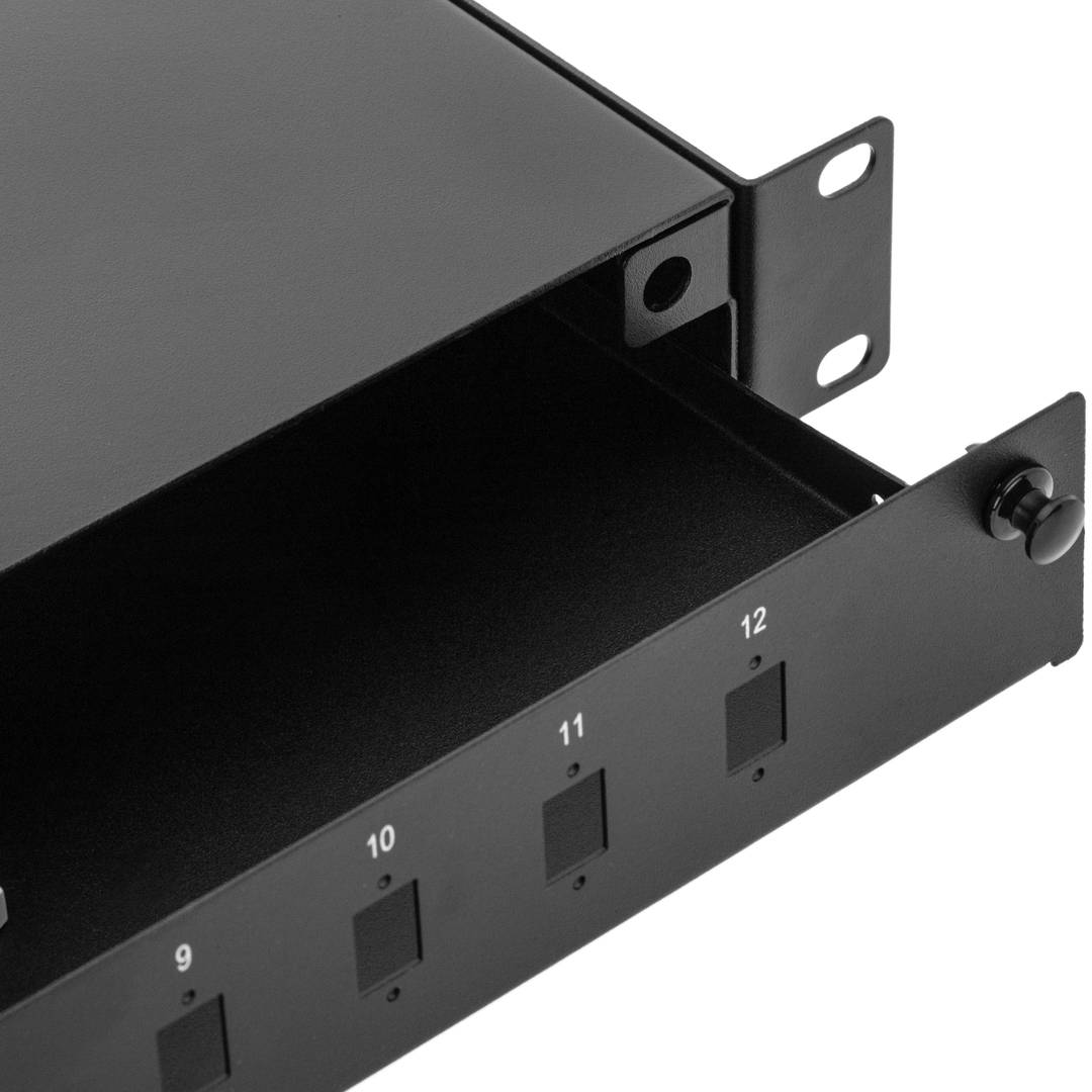 Zwart 1U glasvezelpatchpaneel met 12 SC Simplex of 12 LC duplex