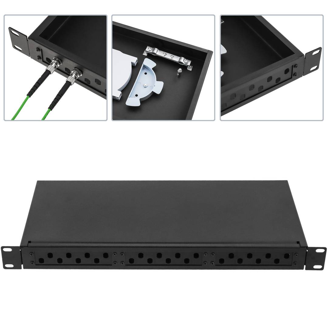 24 ST Zwart 1U glasvezel patchpaneel