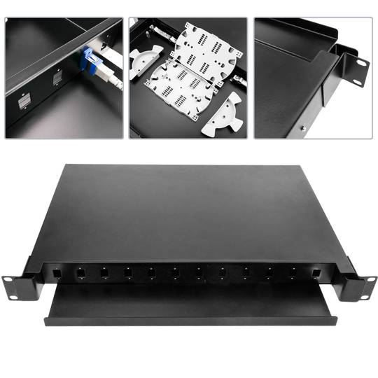 Painel de remendo de 1U preto fibra pull-out 12 SC
