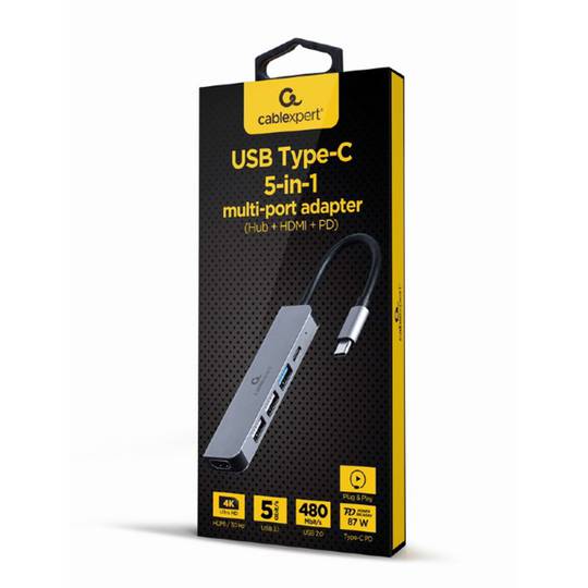 Gembird 5-Port-USB-Typ-C-Adapter mit HDMI-Hub und PD