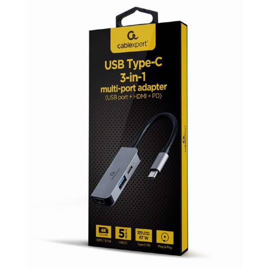Adaptador multiport USB tipus C amb 3 ports: HUB HDMI USB de plata