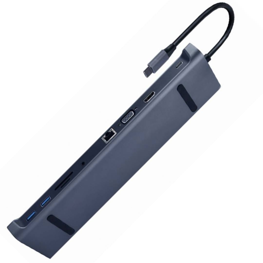 Adaptador multipuerto USB tipo C de 10 en 1 con salida de 3.5mm gris espacial