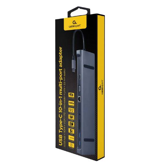Adaptador multipuerto USB tipo C de 10 en 1 con salida de 3.5mm gris espacial