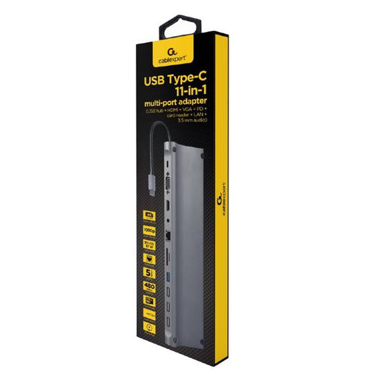Adaptador multipuerto USB tipo C de 11 en 1 con 3,5 mm gris espacial