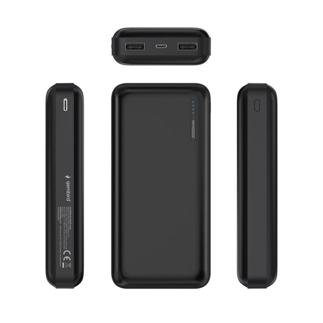Batteria esterna Gembird 20000mAh con 1 porta microUSB e 2 porte USB-A