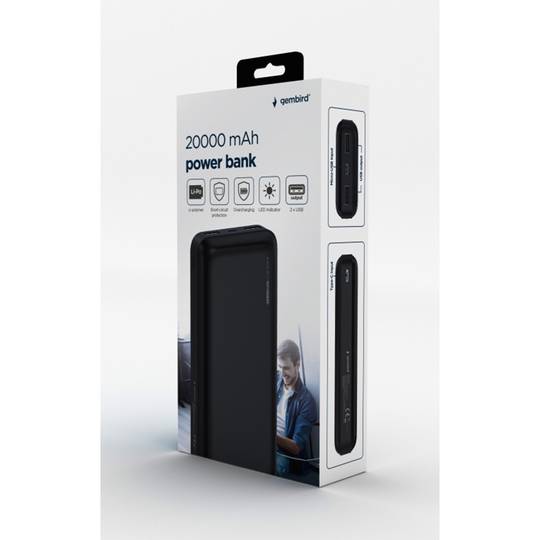 Batteria esterna Gembird 20000mAh con 1 porta microUSB e 2 porte USB-A