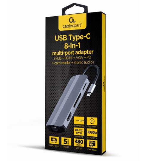 8-in-1-USB-Typ-C-Multiport-Adapter in Silber
