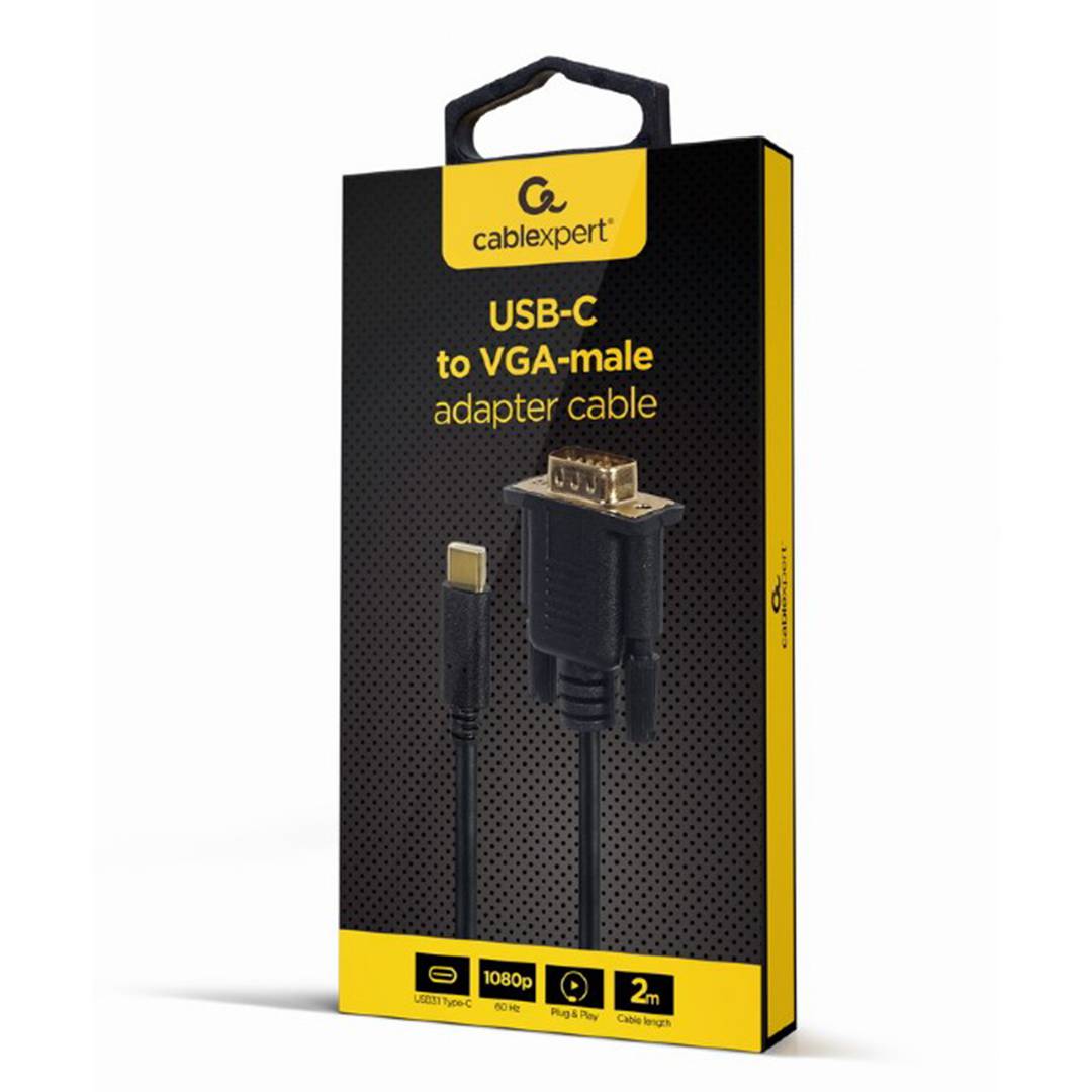 Adaptador USB C para VGA macho para macho preto em blister