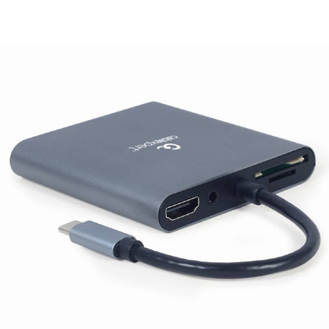 Gembird 6-in-1 USB-C Adapter, Gray
