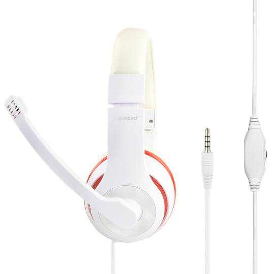 Cuffie stereo Gembird bianche con bordo rosso