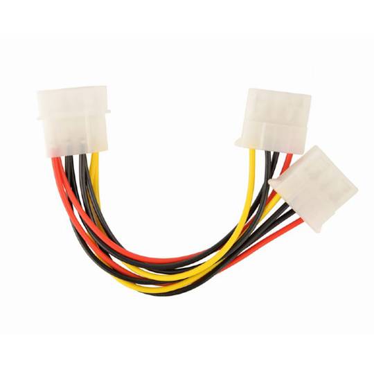 Cabo molex interno de 4 pinos Gembird com um conector macho e dois conectores fêmea.