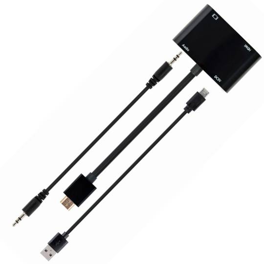Cabo adaptador de áudio com conector HDMI macho para HDMI fêmea e conector VGA fêmea