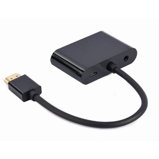 Cabo adaptador de áudio com conector HDMI macho para HDMI fêmea e conector VGA fêmea