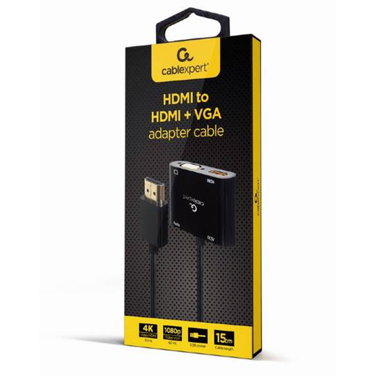 Cabo adaptador de áudio com conector HDMI macho para HDMI fêmea e conector VGA fêmea