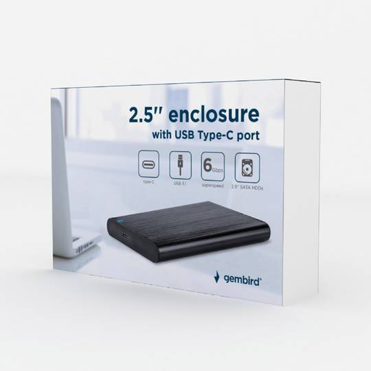 Carcassa Gembird HDD a SATA USB tipus C 3.1 d'alumini negre