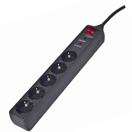 Gembird power strip with 5 plugs with surge protection 3 m black color ...