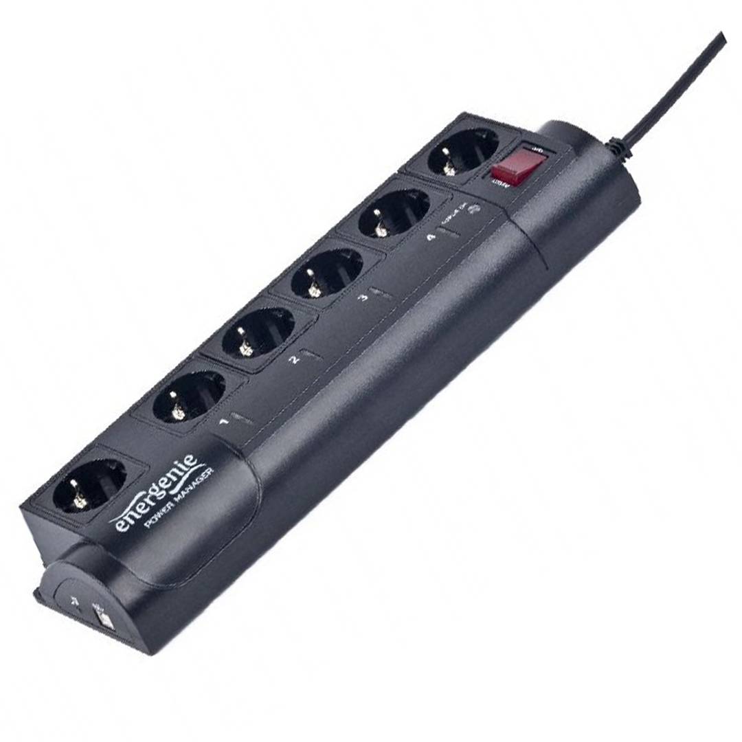 Regleta Gembird de 6 preses programable amb sobretensió de color negre