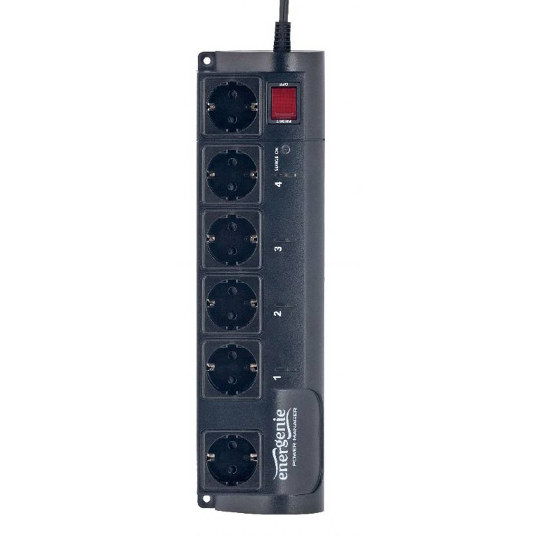 Regleta Gembird de 6 preses programable amb sobretensió de color negre