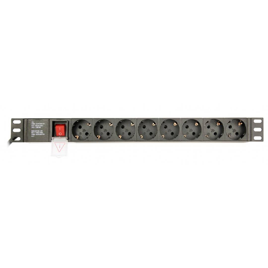 Gembird PDU 8 Schuko 1HE 10A Stromverteilerleiste mit 3 Meter Kabel und C14 Stecker EG-PDU-014-C14