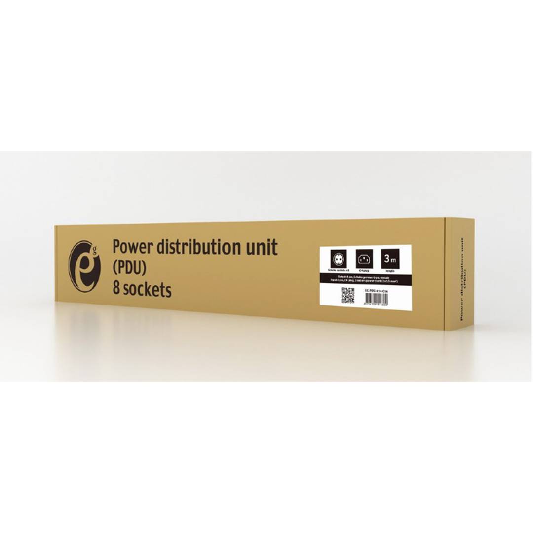 Gembird PDU 8 Schuko 1HE 10A Stromverteilerleiste mit 3 Meter Kabel und C14 Stecker EG-PDU-014-C14
