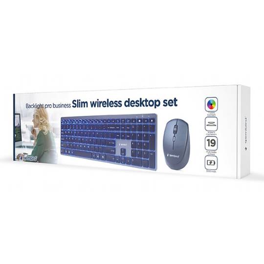 Gembird Black Design Pro Business Slim Backlit Wireless Keyboard and Mouse Kit