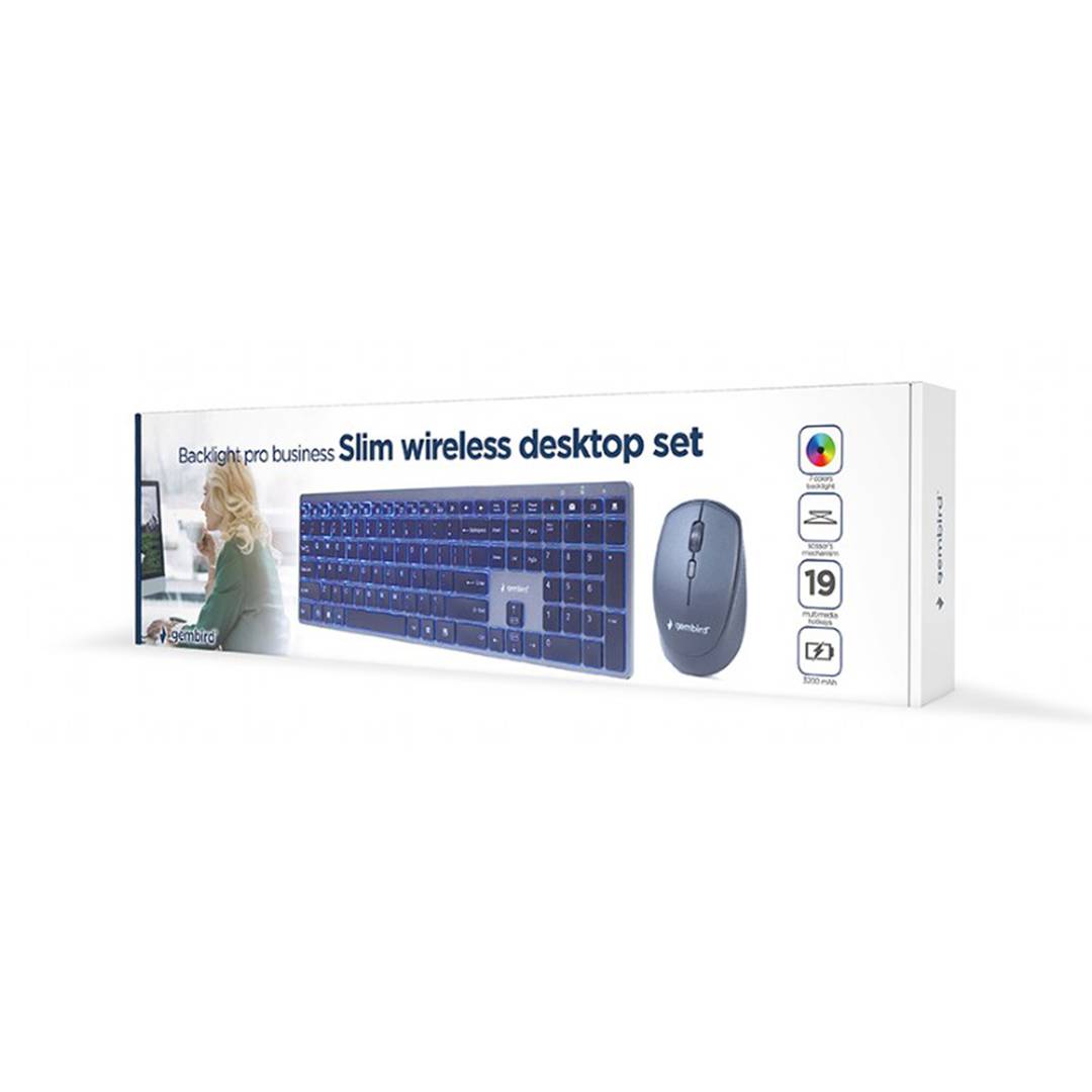 Gembird Black Slim Professional Backlit Wireless Keyboard and Mouse Kit