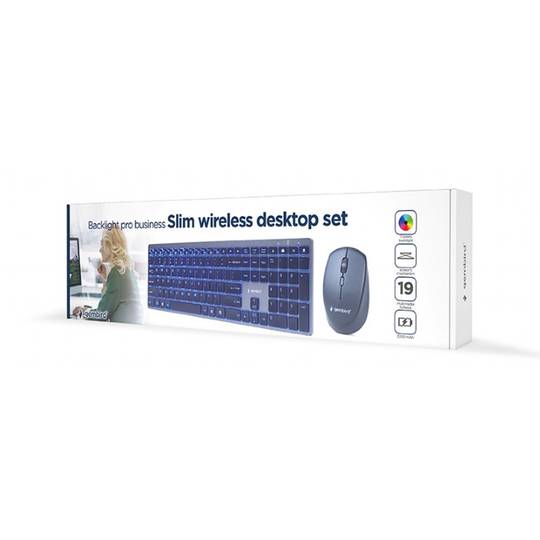 Gembird Black Slim Professional Backlit Wireless Keyboard and Mouse Kit