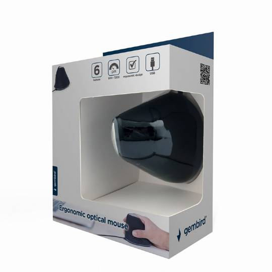 Gembird Ergonomic 6-Button Wired Optical Mouse in Gray