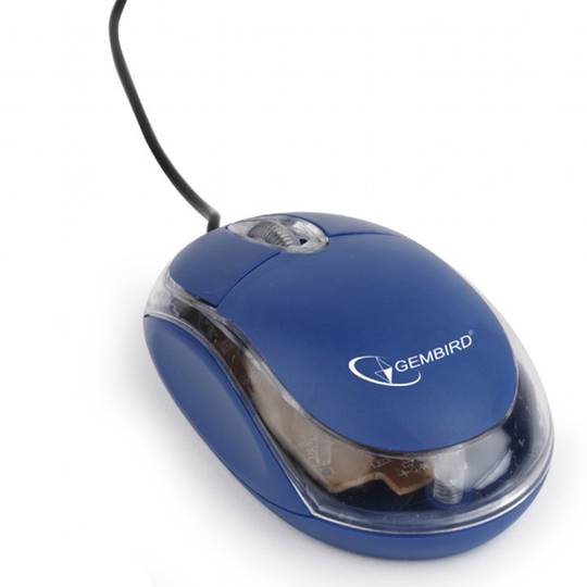 Rato óptico Gembird USB 1000 DPI azul e transparente com 3 botões.