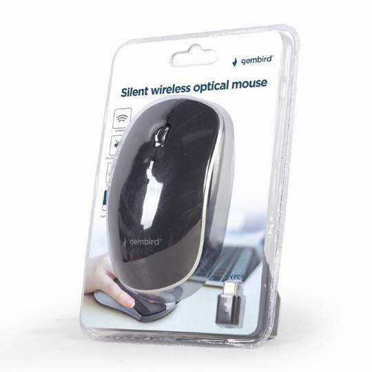Gembird 1600 DPI Wireless Optical Mouse with 4 Buttons and Receiver Type Black