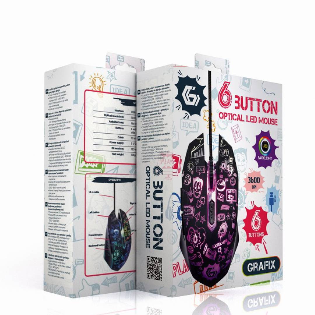 Gembird 6 Button Wired LED Optical Mouse Black