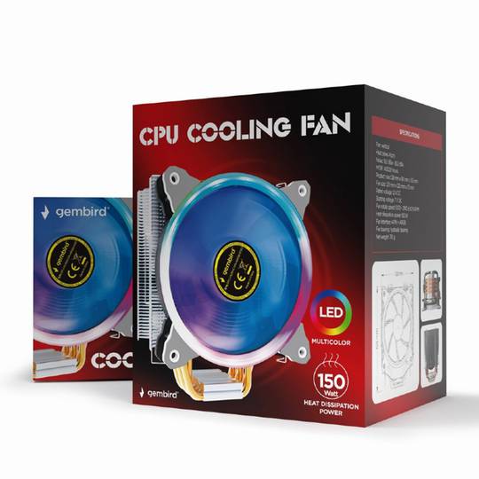 Gembird 12cm 150W Power CPU Cooling Fan with 4-Pin Multicolor LED