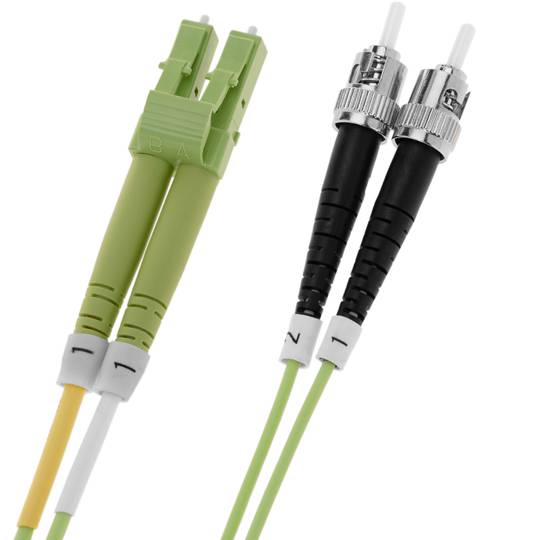 Glasvezelkabel OM5 multimode duplex 50 µm / 125 µm LC / UPC naar ST / UPC 100 Gb van 2 m