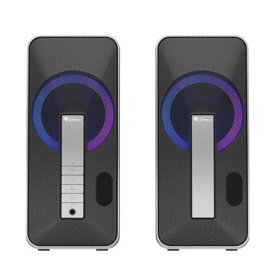 Alto-falantes Genesis Helium 100BT 2.0 Bluetooth 10W com iluminação RGB.
