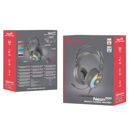 Fones de ouvido para jogos Genesis Neon 600 pretos com RGB NSG-1656