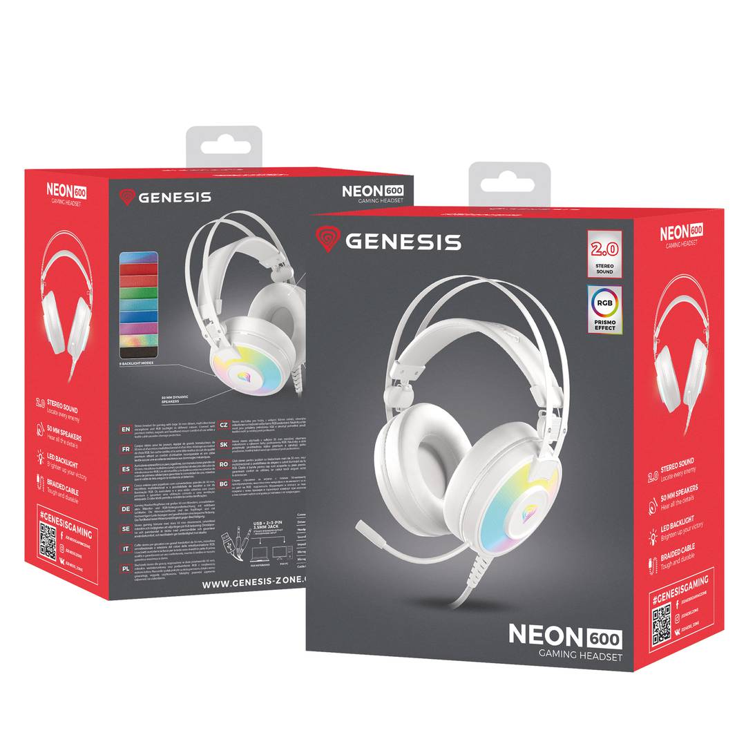 Genesis Neon 600 RGB Casque de jeu Blanc NSG-1869