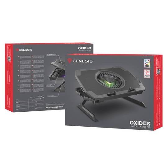 Base refrigeradora Oxid 850 RGB de Genesis de 15.6 a 17.3 pulgadas y con 5 ventiladores USB NHG-1858