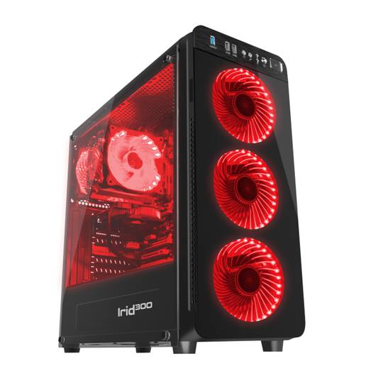 Genesis IRID 300 ATX Gaming Case met 1 USB 3.0, 2 USB 2.0 zonder bron en met rood gehard glas NPC-1131