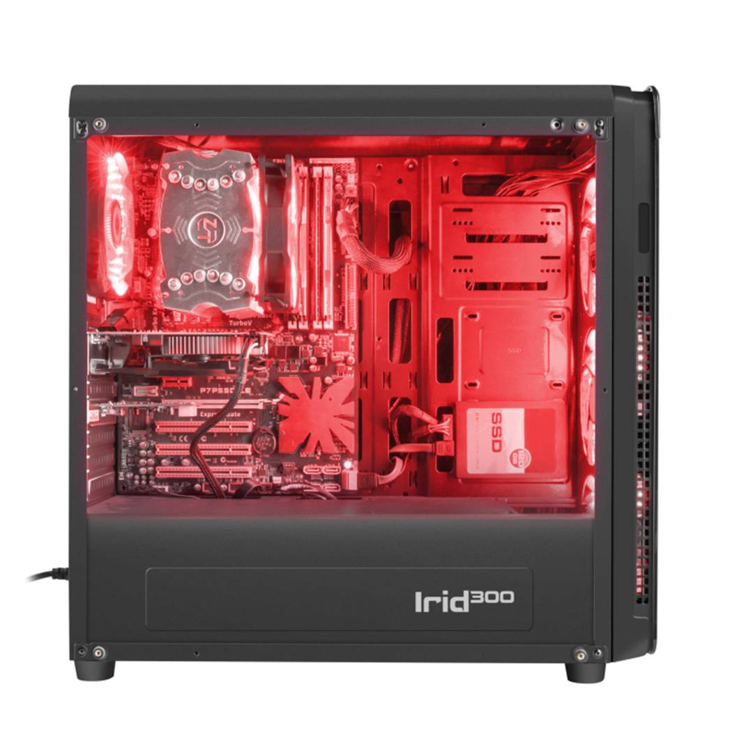 Genesis IRID 300 ATX Gaming Case met 1 USB 3.0, 2 USB 2.0 zonder bron en met rood gehard glas NPC-1131